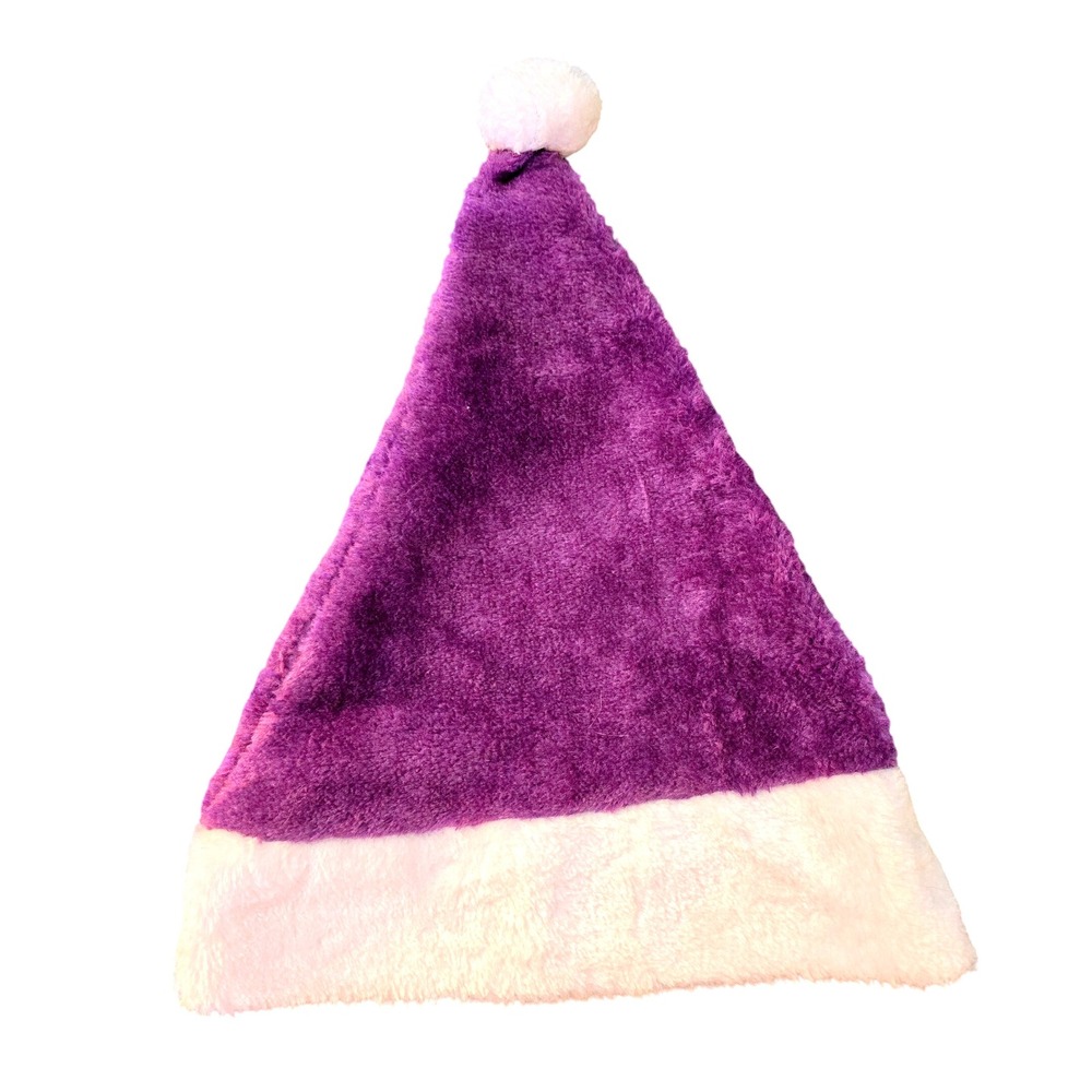 NWOT Purple Fuzzy Unisex Santa Hat‎ White Trim Pom Pom Holiday Costume Accessory